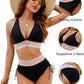 👙 High Waisted Tummy Control Color Block Bikini Sets