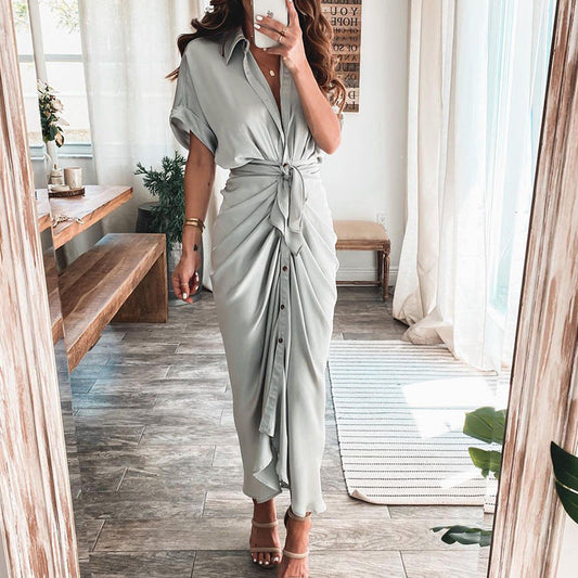 🌷 Women Satin Button Shirt Dress