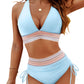 👙 High Waisted Tummy Control Color Block Bikini Sets