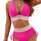 👙 High Waisted Tummy Control Color Block Bikini Sets