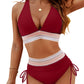 👙 High Waisted Tummy Control Color Block Bikini Sets