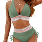 👙 High Waisted Tummy Control Color Block Bikini Sets