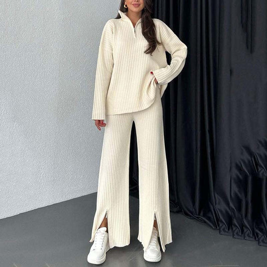 ✨New Arrival✨Women's Cozy Ribbed Knit Two-Piece Set with Slit-Leg Pants💕