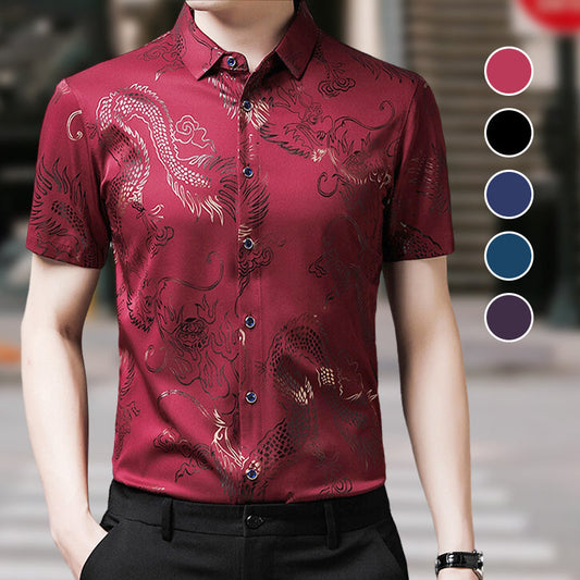 Men's Ice Silk loong Print Short Sleeve Shirt