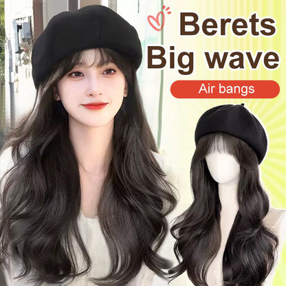 Versatile Beret Wig Set with Long Curly Hair